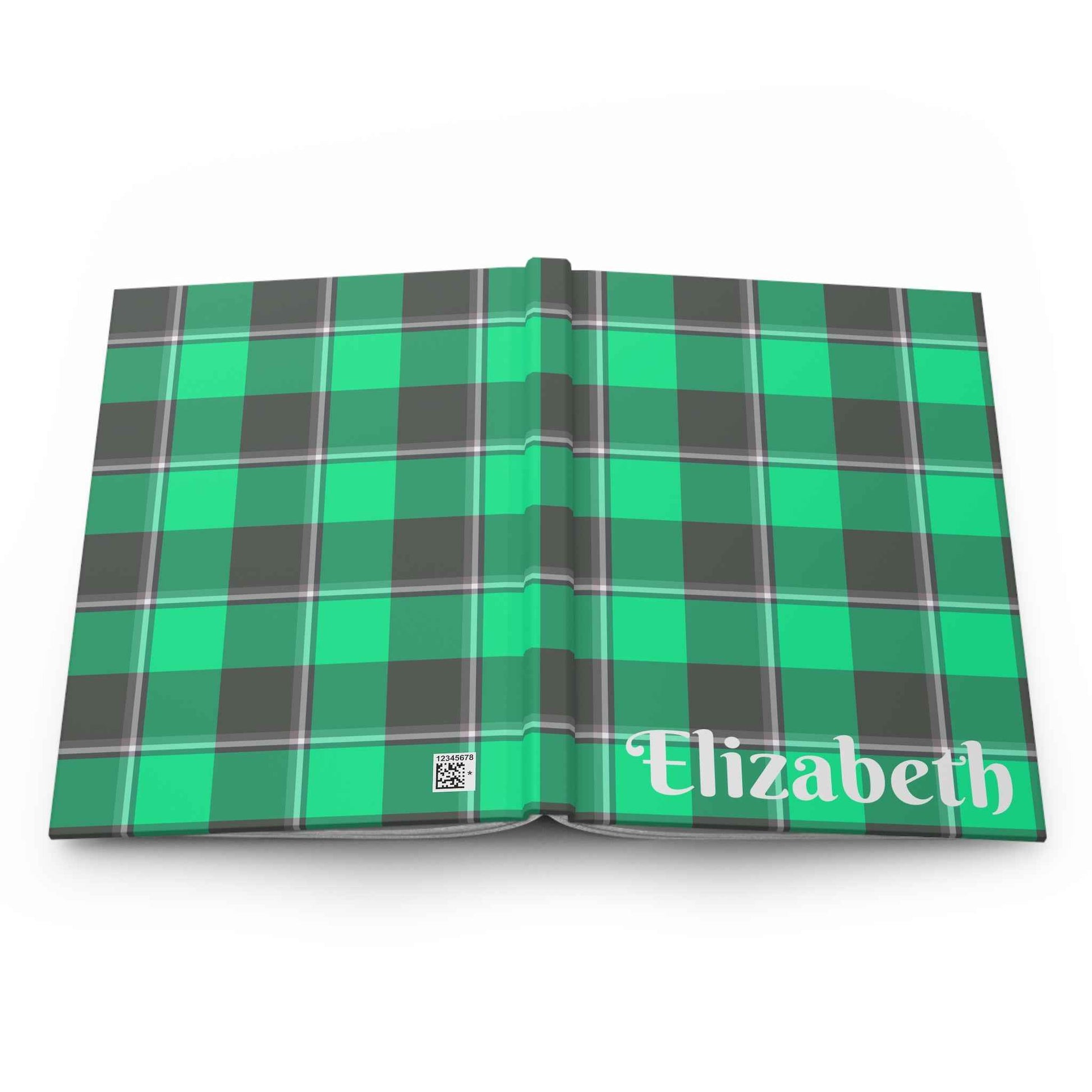 Personalized Plaid Hardcover Journal, Stylish Notebook for Journaling, Gifts for Students, Planners, Green Plaid Design