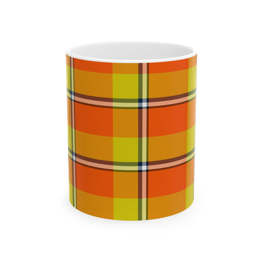 Vibrant Autumn Plaid Ceramic Mug | Cozy Coffee Cup, Autumn Decor, Gift for Her, Kitchen Essentials, Colorful Mug