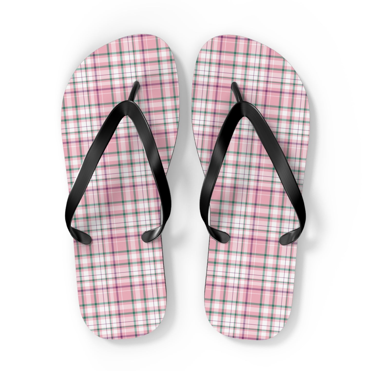 Chic Pink Plaid Flip Flops - Summer Style, Beach Essentials, Casual Footwear, Holiday Gift Ideas, Vacation Must-Have - Celtic Scents