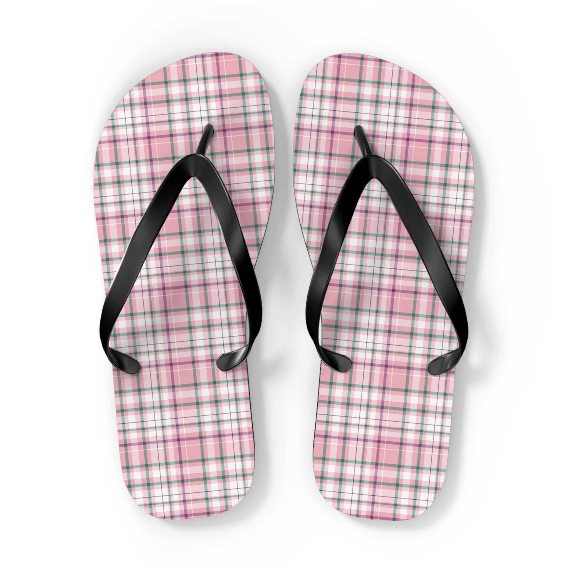 Chic Pink Plaid Flip Flops - Summer Style, Beach Essentials, Casual Footwear, Holiday Gift Ideas, Vacation Must-Have - Celtic Scents