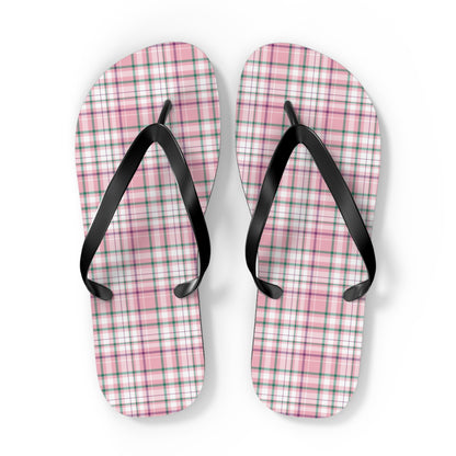 Chic Pink Plaid Flip Flops - Summer Style, Beach Essentials, Casual Footwear, Holiday Gift Ideas, Vacation Must-Have - Celtic Scents
