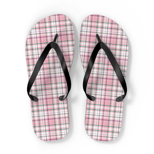 Chic Pink Plaid Flip Flops - Summer Style, Beach Essentials, Casual Footwear, Holiday Gift Ideas, Vacation Must-Have - Celtic Scents