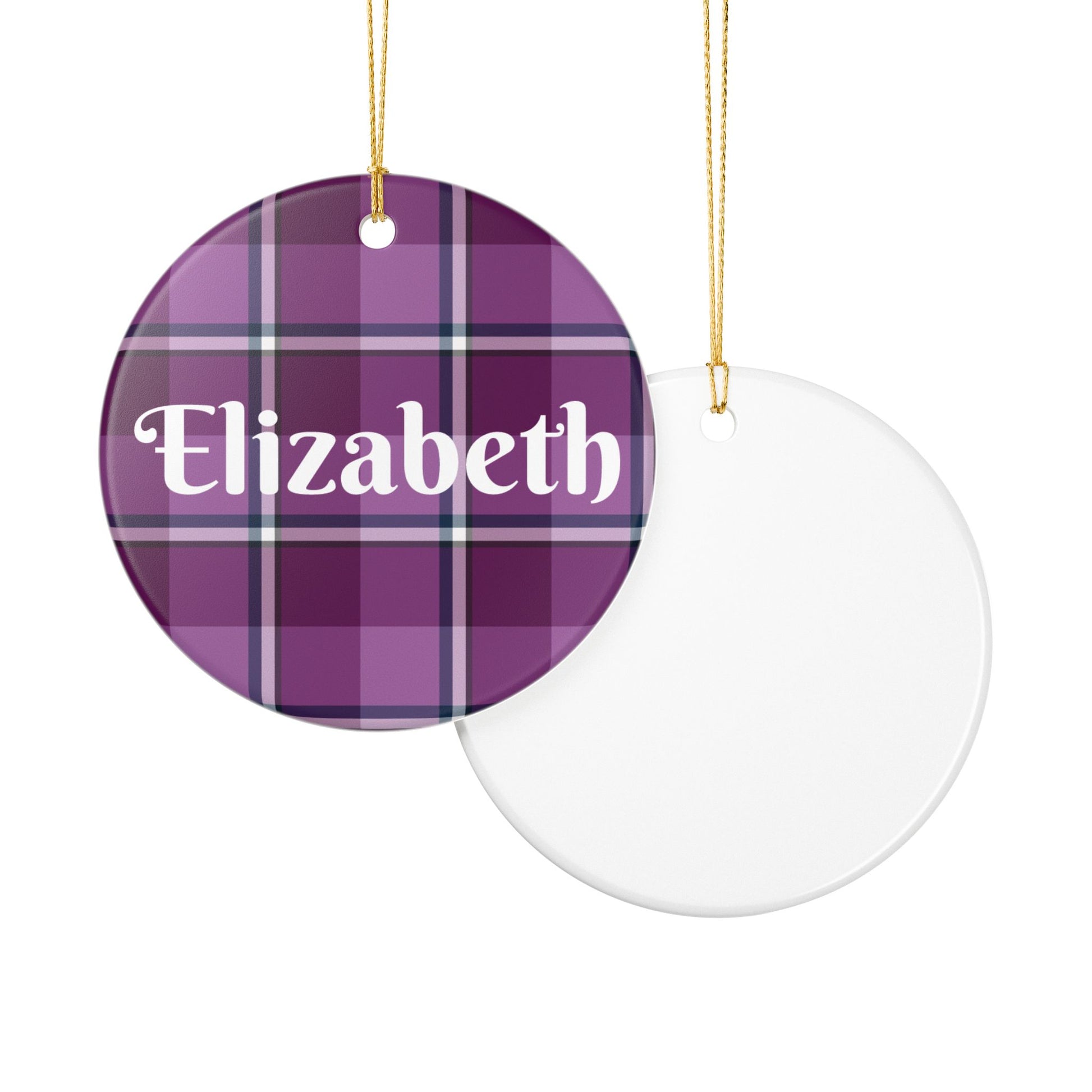 Personalized Plaid Ceramic Ornament, Custom Home Decor, Holiday Gift, Unique Keepsake, Purple Plaid Decoration, Tree Ornament - Celtic Scents