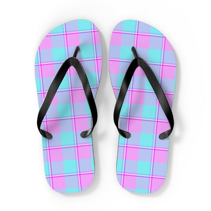 Colorful Plaid Flip Flops, Fun Summer Footwear, Beach Sandals, Casual Flip Flops - Celtic Scents