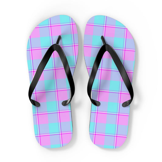 Colorful Plaid Flip Flops, Fun Summer Footwear, Beach Sandals, Casual Flip Flops - Celtic Scents