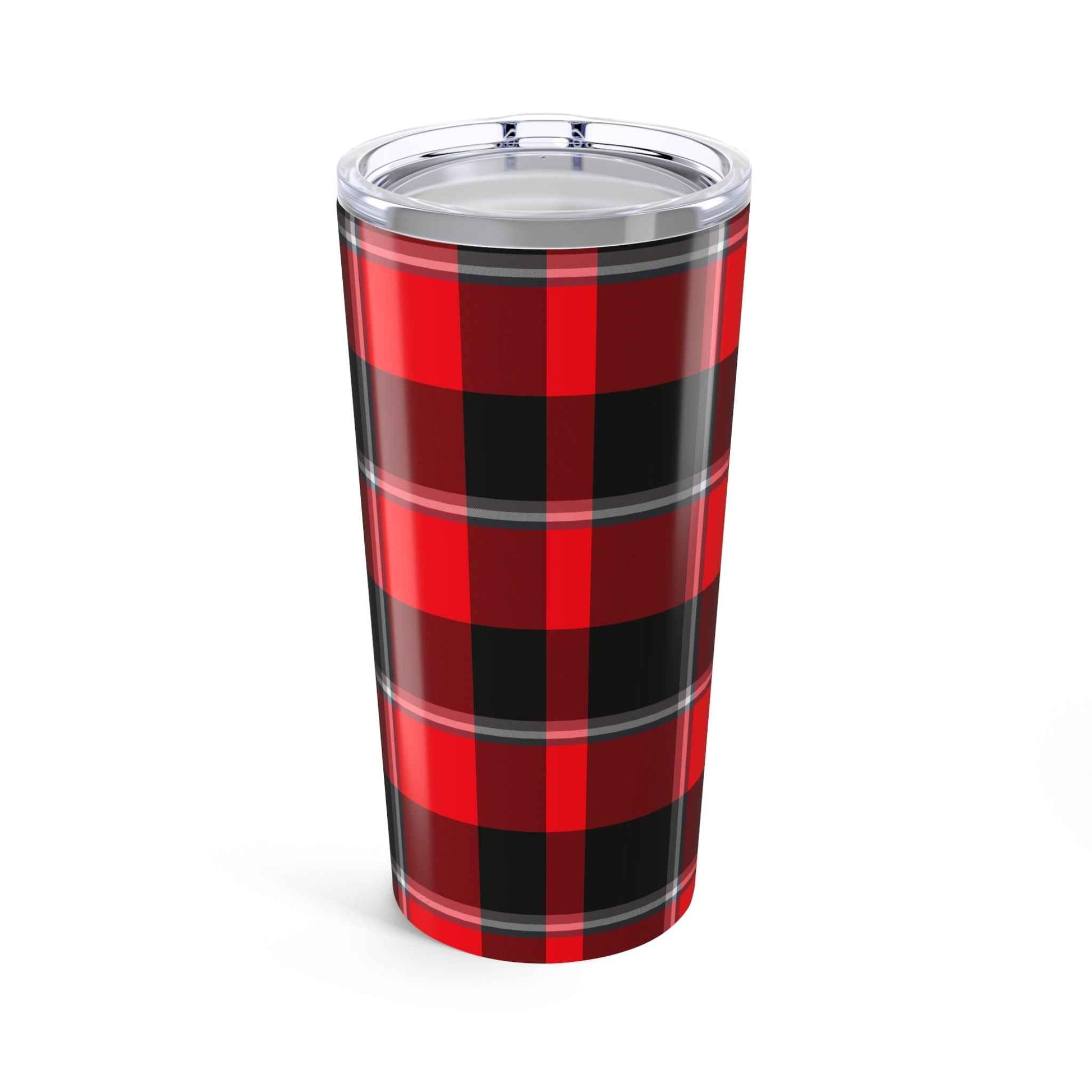 Chic Plaid Tumbler 20oz - Stylish Travel Mug for Coffee Lovers, Cozy Gift for Winter, Red Black Buffalo Check Mug