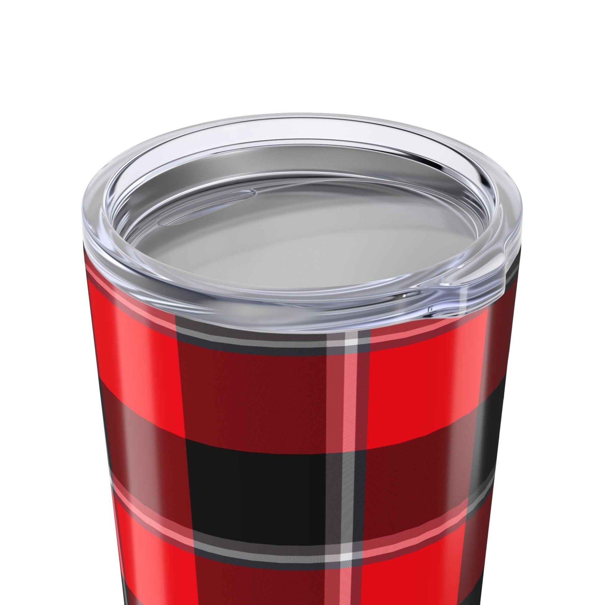Chic Plaid Tumbler 20oz - Stylish Travel Mug for Coffee Lovers, Cozy Gift for Winter, Red Black Buffalo Check Mug