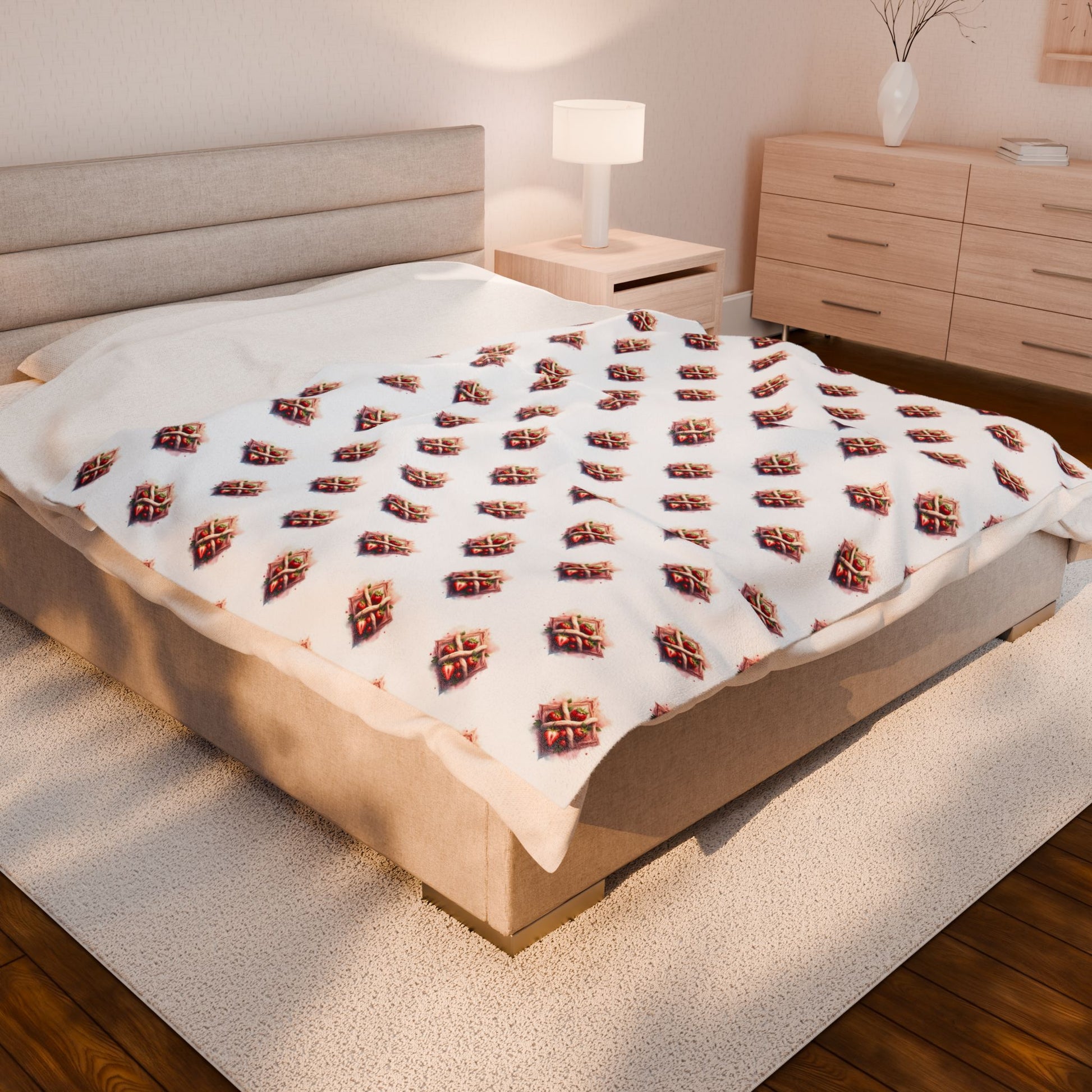 Cozy Velveteen Plush Blanket for Warmth, Home Decor, Gifting, Living Room Accessory, Snuggling, Strawberry Design - Celtic Scents