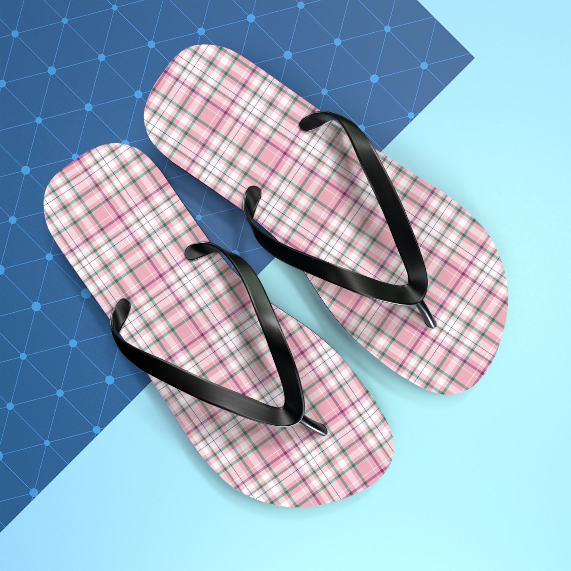 Chic Pink Plaid Flip Flops - Summer Style, Beach Essentials, Casual Footwear, Holiday Gift Ideas, Vacation Must-Have - Celtic Scents