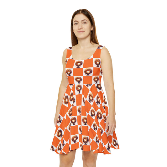 Vibrant Tree Print Skater Dress for Women, Casual Spring Dress, Summer Party Dress, Boho Dress, Autumn