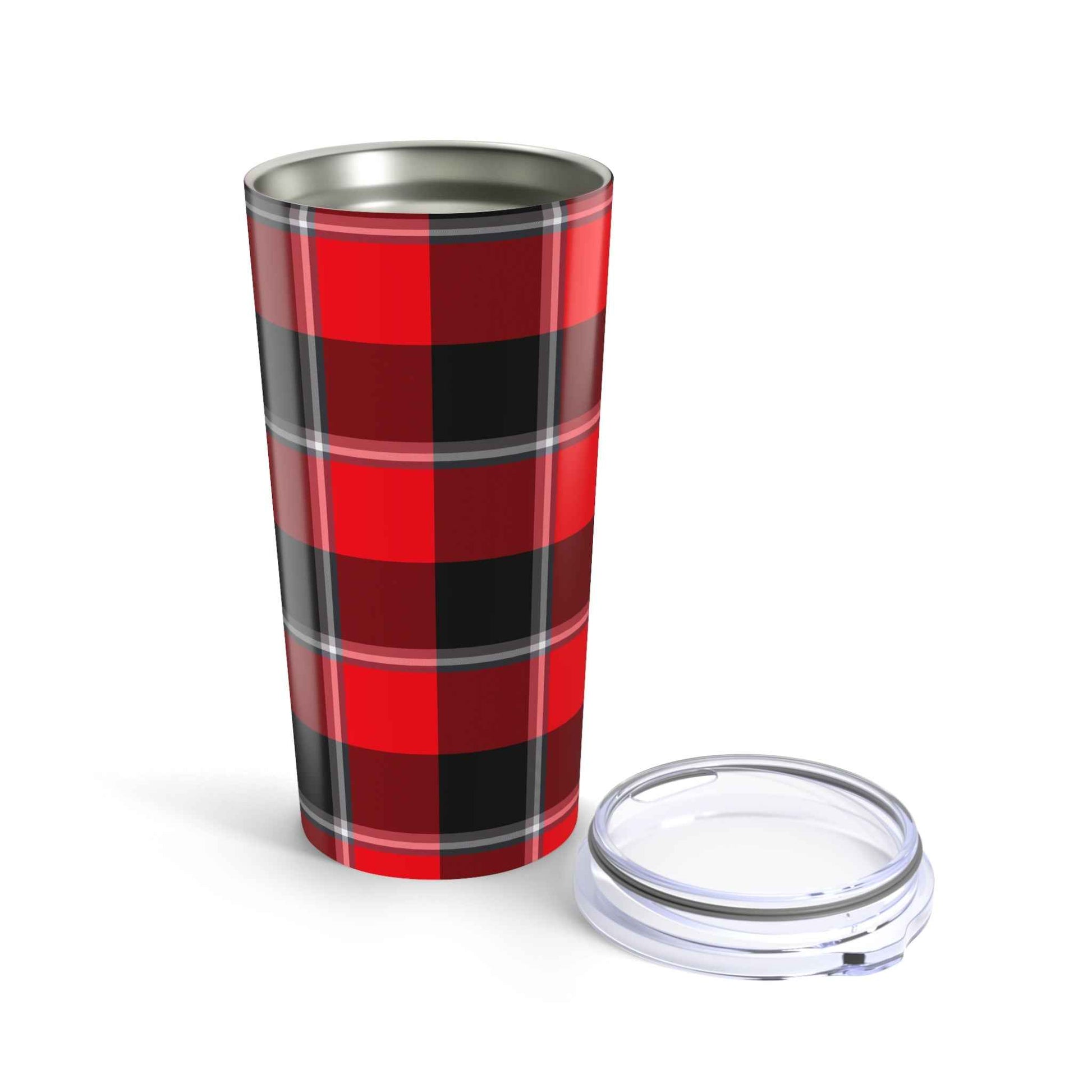 Chic Plaid Tumbler 20oz - Stylish Travel Mug for Coffee Lovers, Cozy Gift for Winter, Red Black Buffalo Check Mug