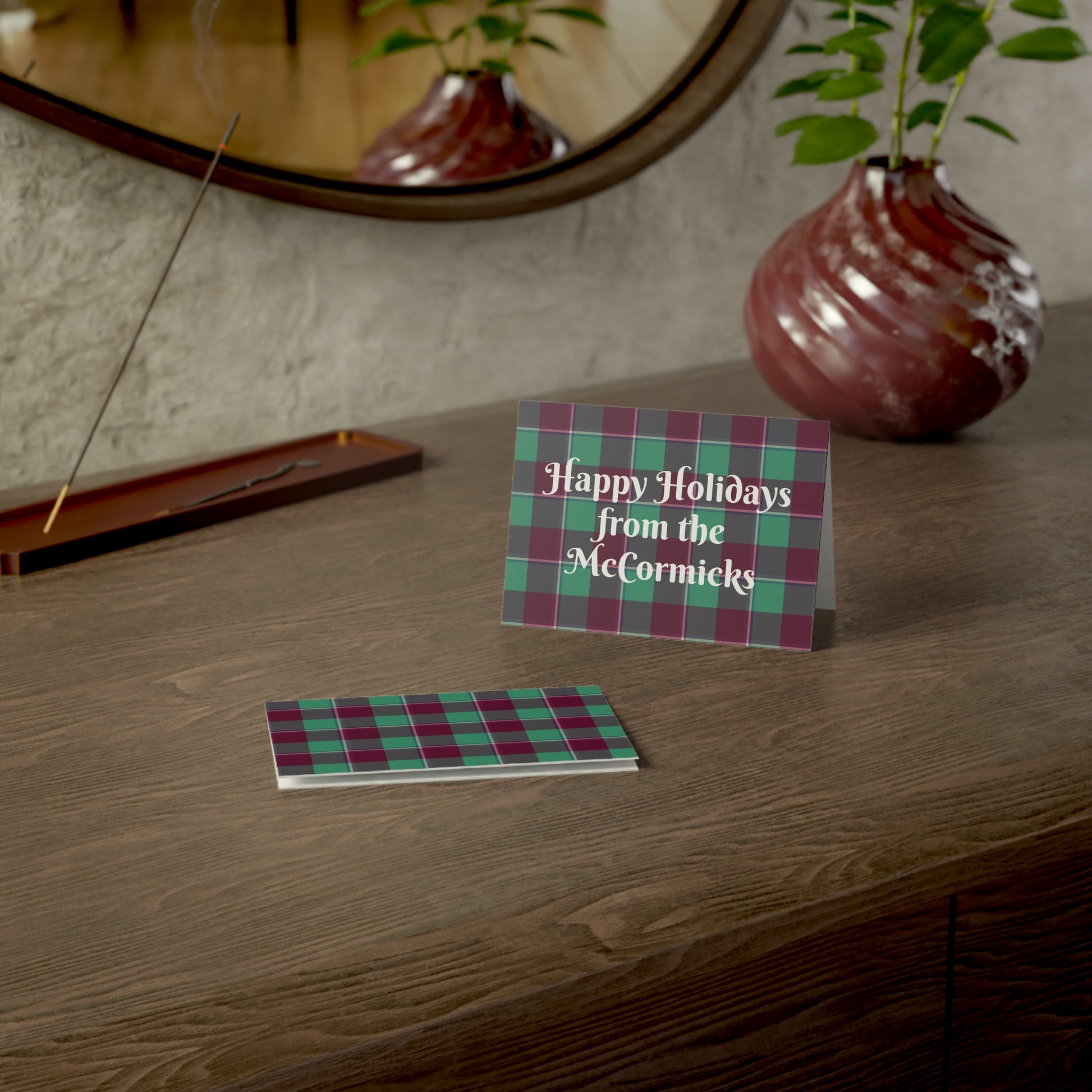 Plaid Holiday Greeting Cards, Customizable, Festive Wishes, Perfect for Christmas, Thanksgiving, Family Celebrations, 1-50 Packs - Celtic Scents
