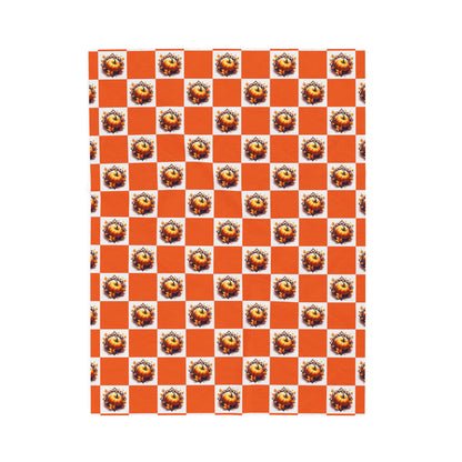 Vibrant Pumpkin Checkered Pattern Velveteen Plush Blanket, Cozy Home Decor, Gift for Her, Nursery Throw, Autumn Style - Celtic Scents