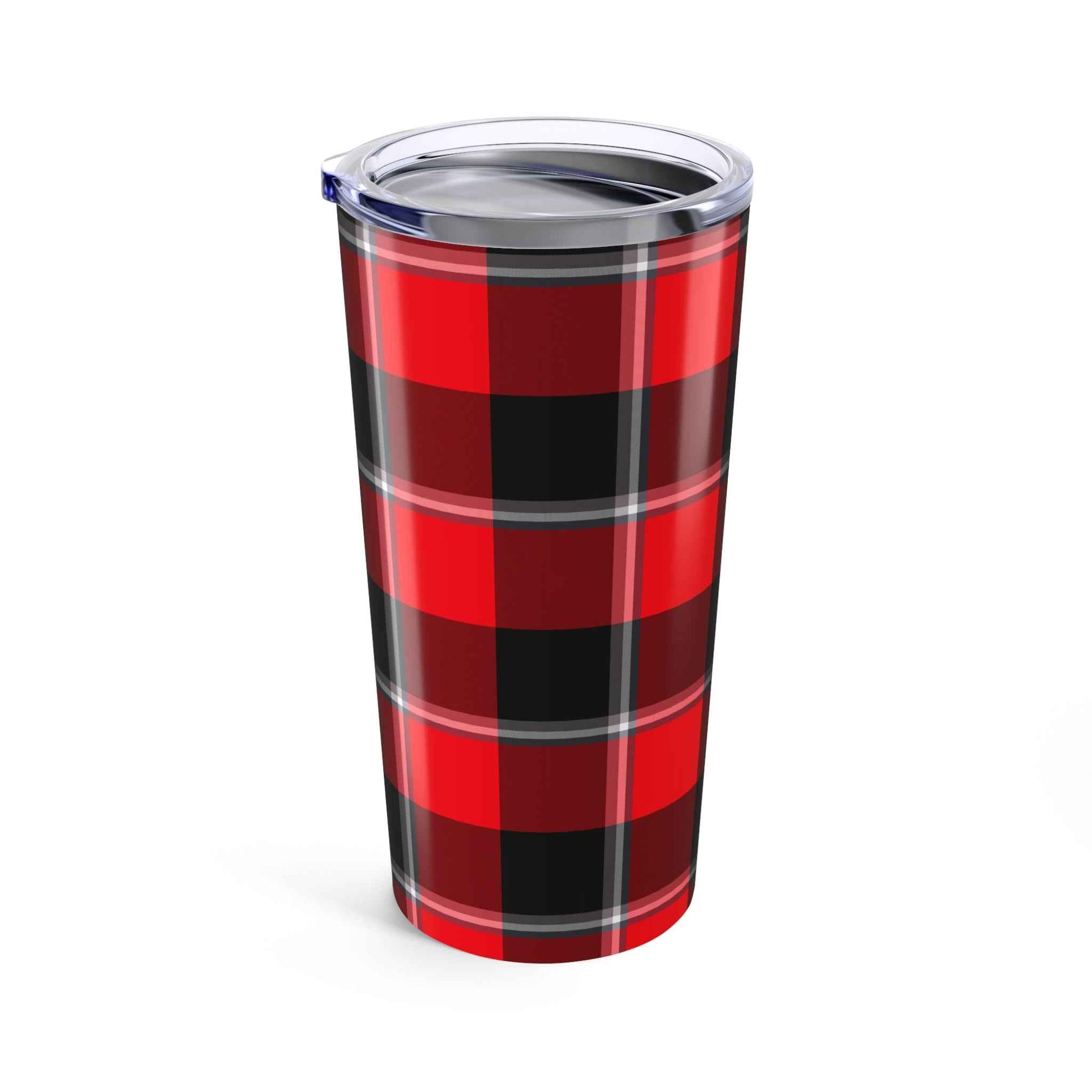 Chic Plaid Tumbler 20oz - Stylish Travel Mug for Coffee Lovers, Cozy Gift for Winter, Red Black Buffalo Check Mug