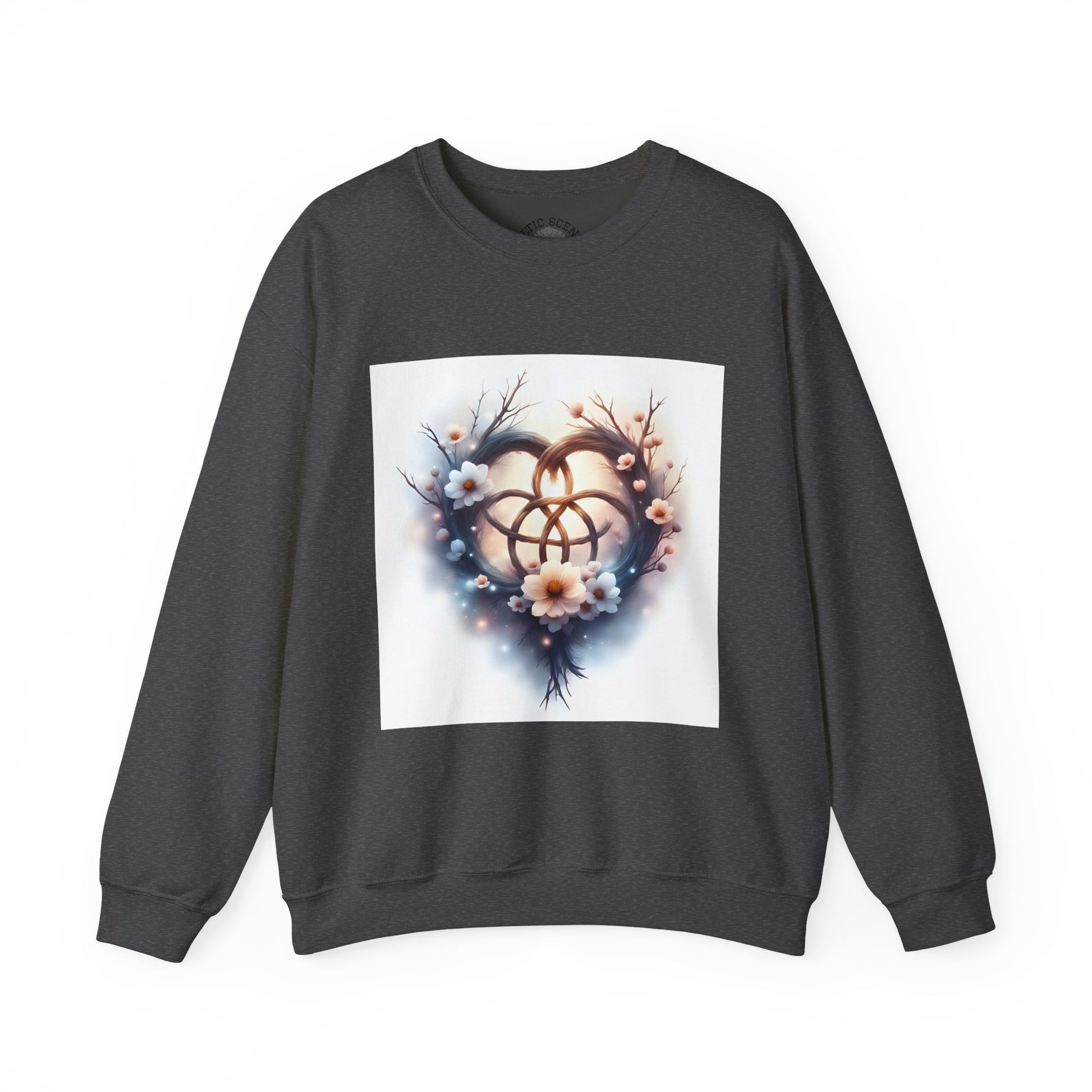 Floral Heart Crewneck Sweatshirt | Cozy Unisex Gift for Nature Lovers, Casual Wear, Spring Fashion, Eco-Friendly Style - Celtic Scents