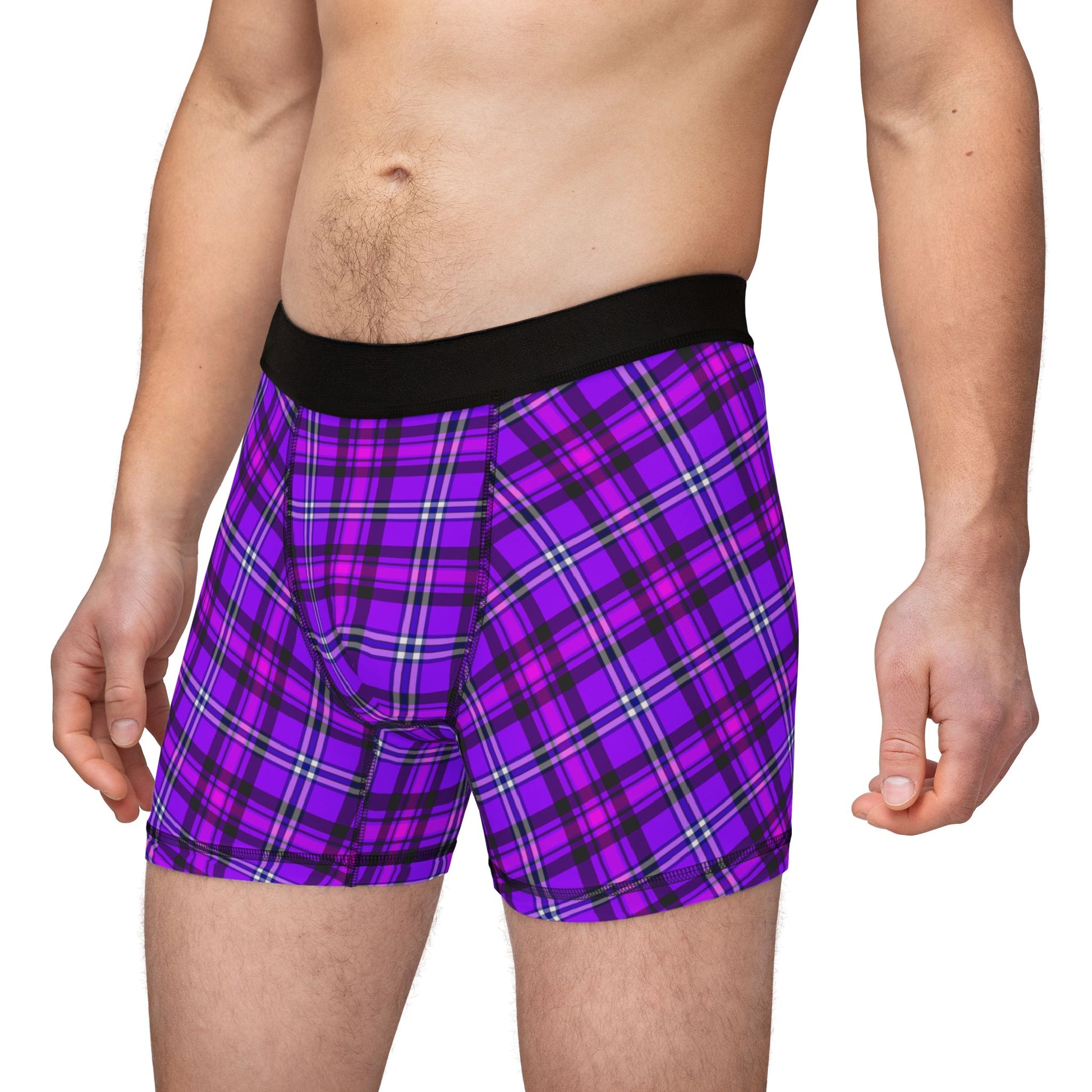 Comfortable Men's Boxers in Purple Plaid - Fun, Stylish, and Unique Underwear for Everyday Wear, Gifts, and Special Occasions - Celtic Scents