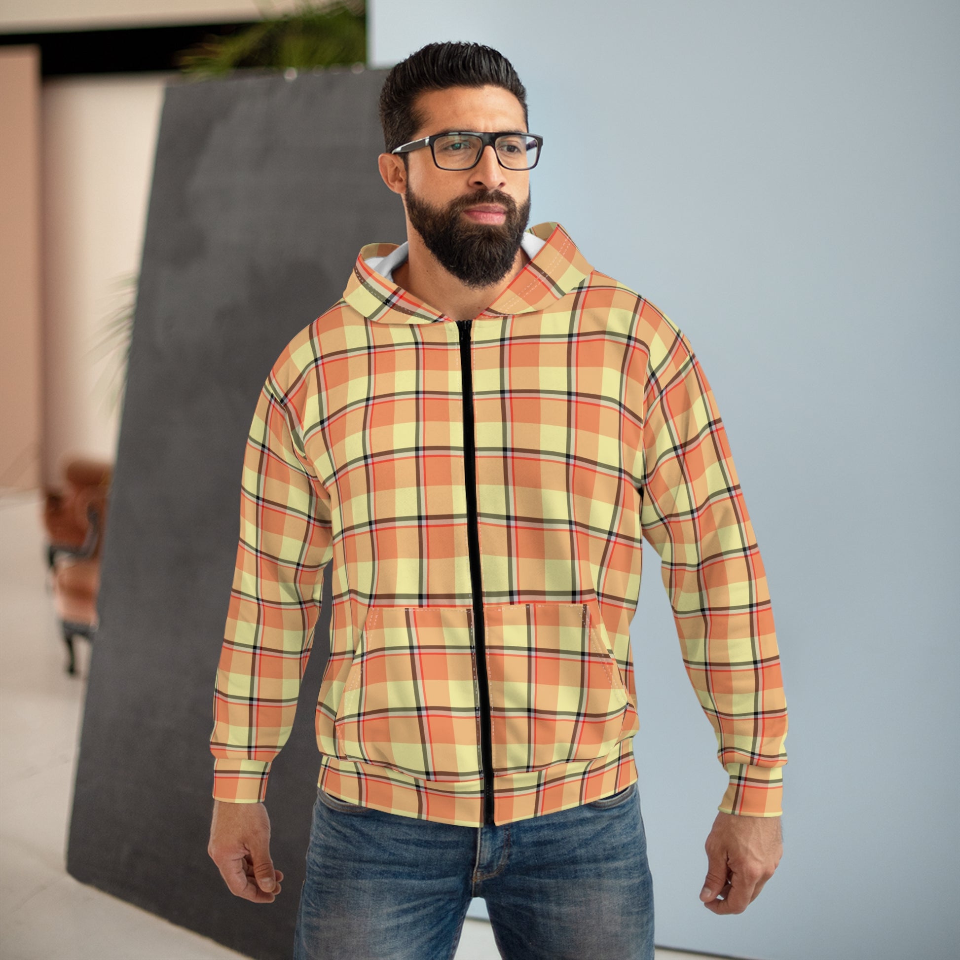 Stylish Plaid Unisex Zip Hoodie, Cozy Layer for All Seasons, Perfect for Casual Wear, Gifts for Him and Her - Celtic Scents