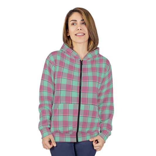 Charming Plaid Unisex Zip Hoodie, Cozy Casual Wear, Gift for Friends, Fall Fashion, Layered Style, Holiday Wardrobe - Celtic Scents