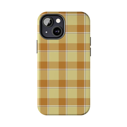 Stylish Autumn Plaid Tough Phone Cases, Trendy Phone Accessories, Durable Phone Protection, Yellow and Brown Plaid, Perfect Gift - Celtic Scents