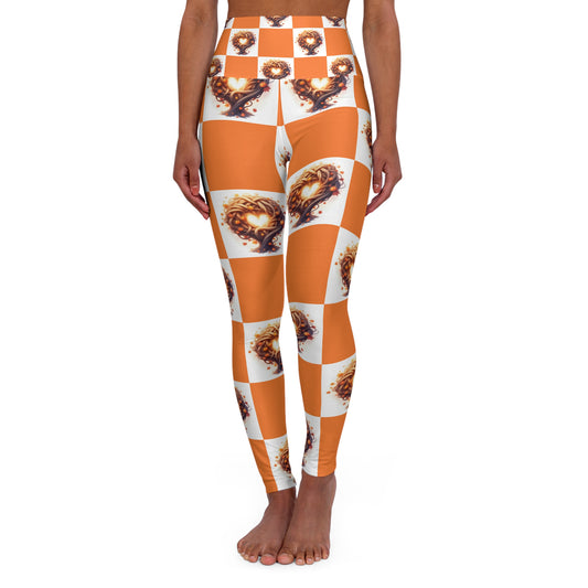 High Waisted Yoga Leggings with Warm Heart Design, Fitness Apparel, Active Wear, Workout Leggings, Gift for Yogis, Love Pattern Leggings - Celtic Scents