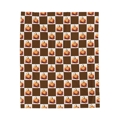Cozy Pumpkin Check Velveteen Blanket | Fall Decor, Autumn Gift, Halloween Throw, Snuggle Blanket, Home Comfort - Celtic Scents