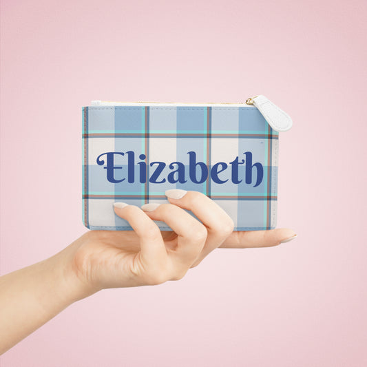 Personalized Mini Clutch Bag, Custom Pouch, Blue Plaid Makeup Bag, Gift for Her, Monogrammed Wallet, Cute Travel Accessory - Celtic Scents