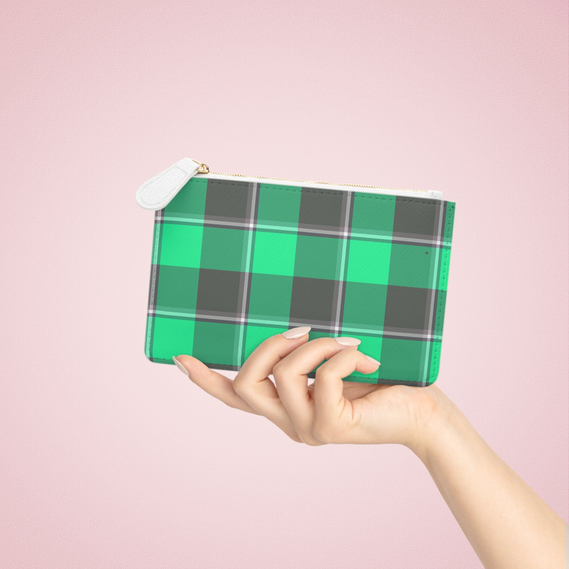 Personalized Plaid Mini Clutch Bag, Green Clutch for Women, Gift for Her, Custom Accessory, Stylish Pouch for Everyday Use - Celtic Scents
