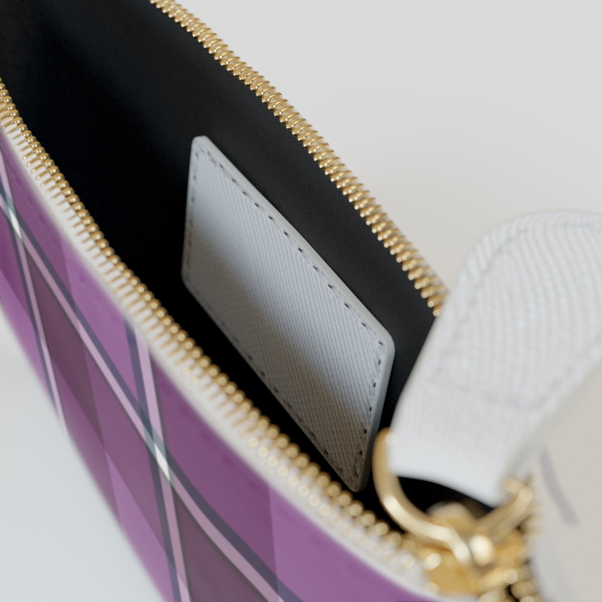 Personalized Mini Clutch Bag in Purple Plaid, Chic Makeup Pouch, Custom Name Wallet - Celtic Scents