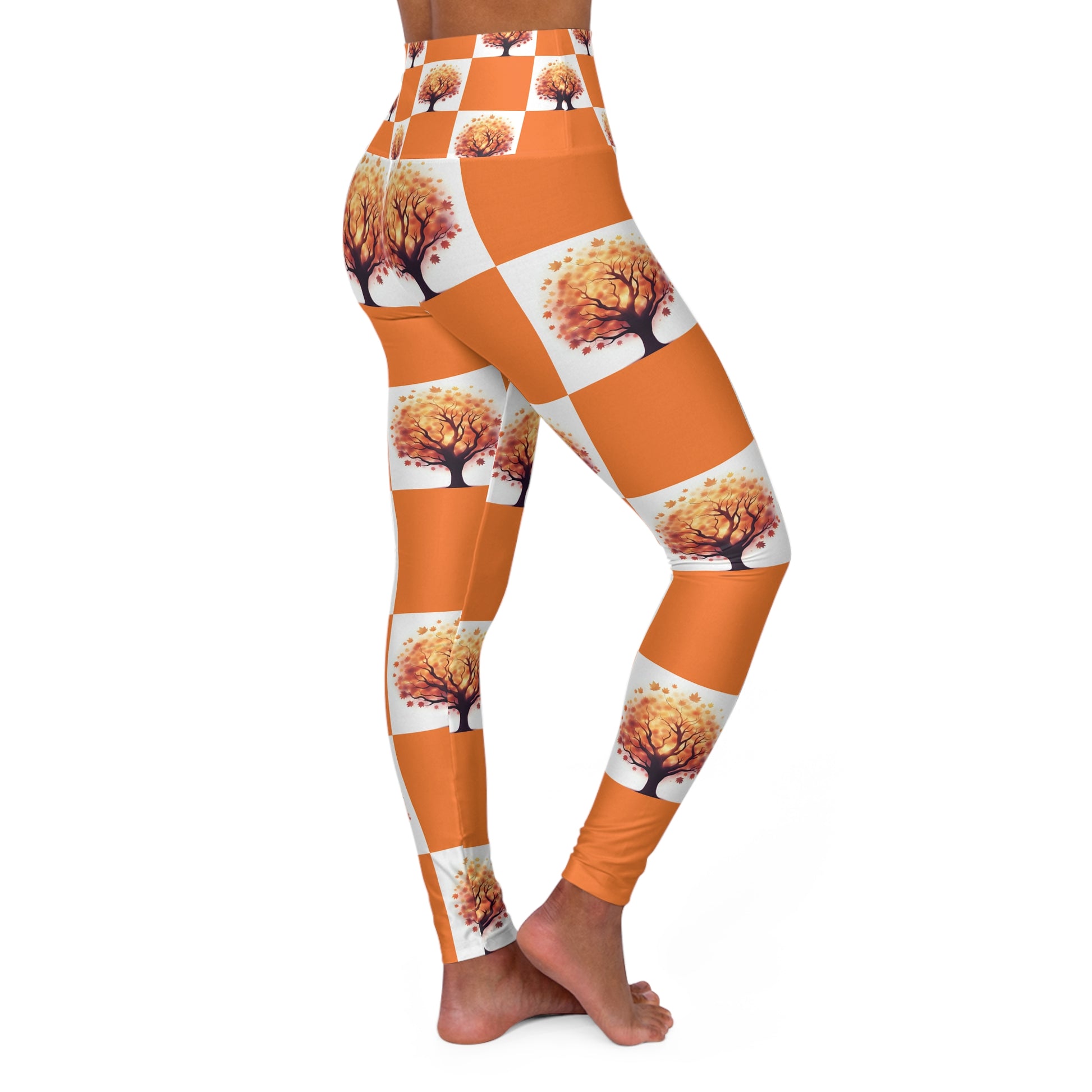 High Waisted Yoga Leggings with Autumn Tree Design, Fitness Wear, Activewear, Gift for Yoga Lovers, Comfortable Leggings, Exercise Apparel - Celtic Scents