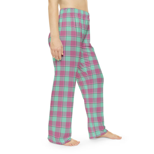 Cozy Women's Pajama Pants, Pink and Light Green Plaid, Relaxation, Gift for Her, Loungewear, Holiday Comfort - Celtic Scents