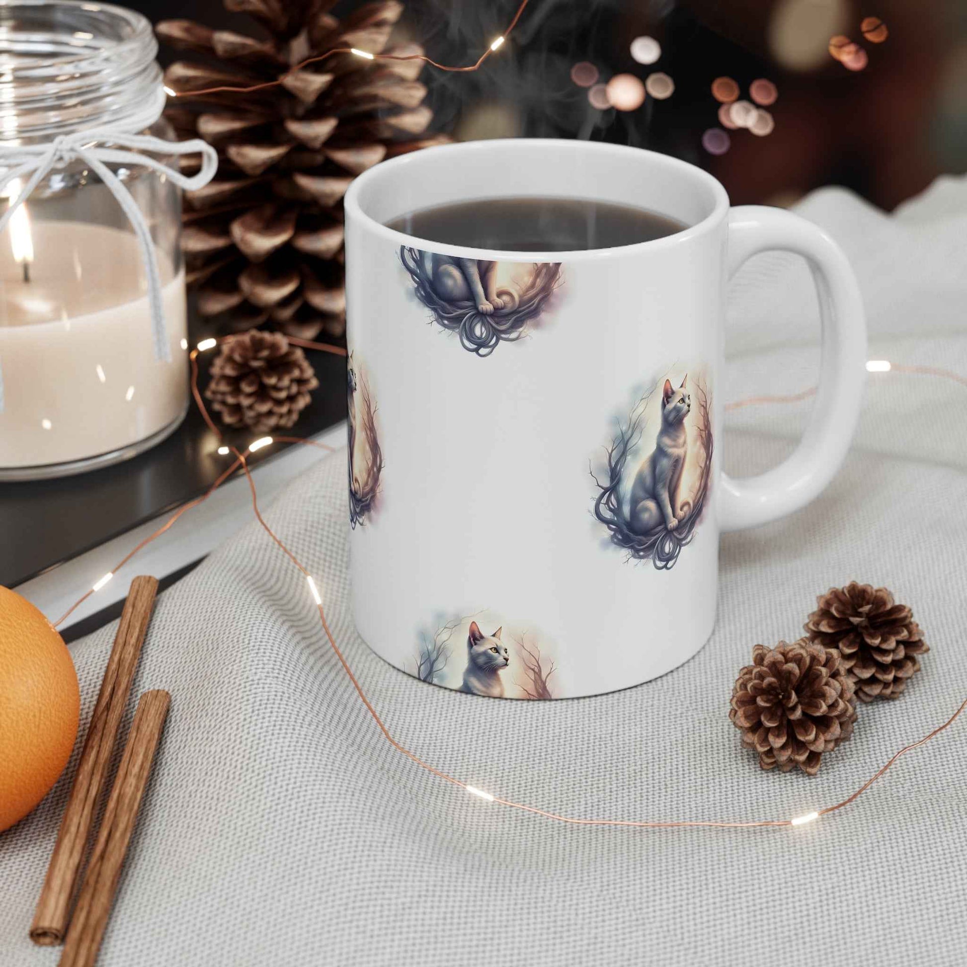 Whimsical Cat Mug, Cat Lover Gift, Cozy Home Decor, Feline Art Coffee Cup, Unique Animal Mug, Cute Cat Gift for Pet Owners