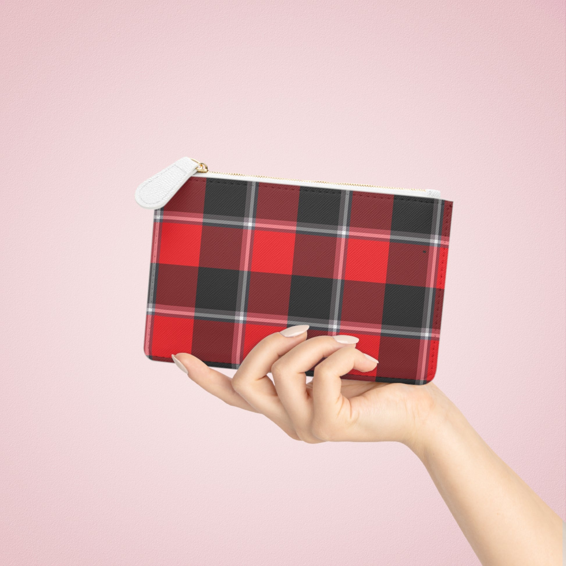Personalized Mini Clutch Bag, Red Plaid Pouch, Custom Name Wallet, Fashion Accessory, Perfect Gift for Her, Holiday Essentials - Celtic Scents