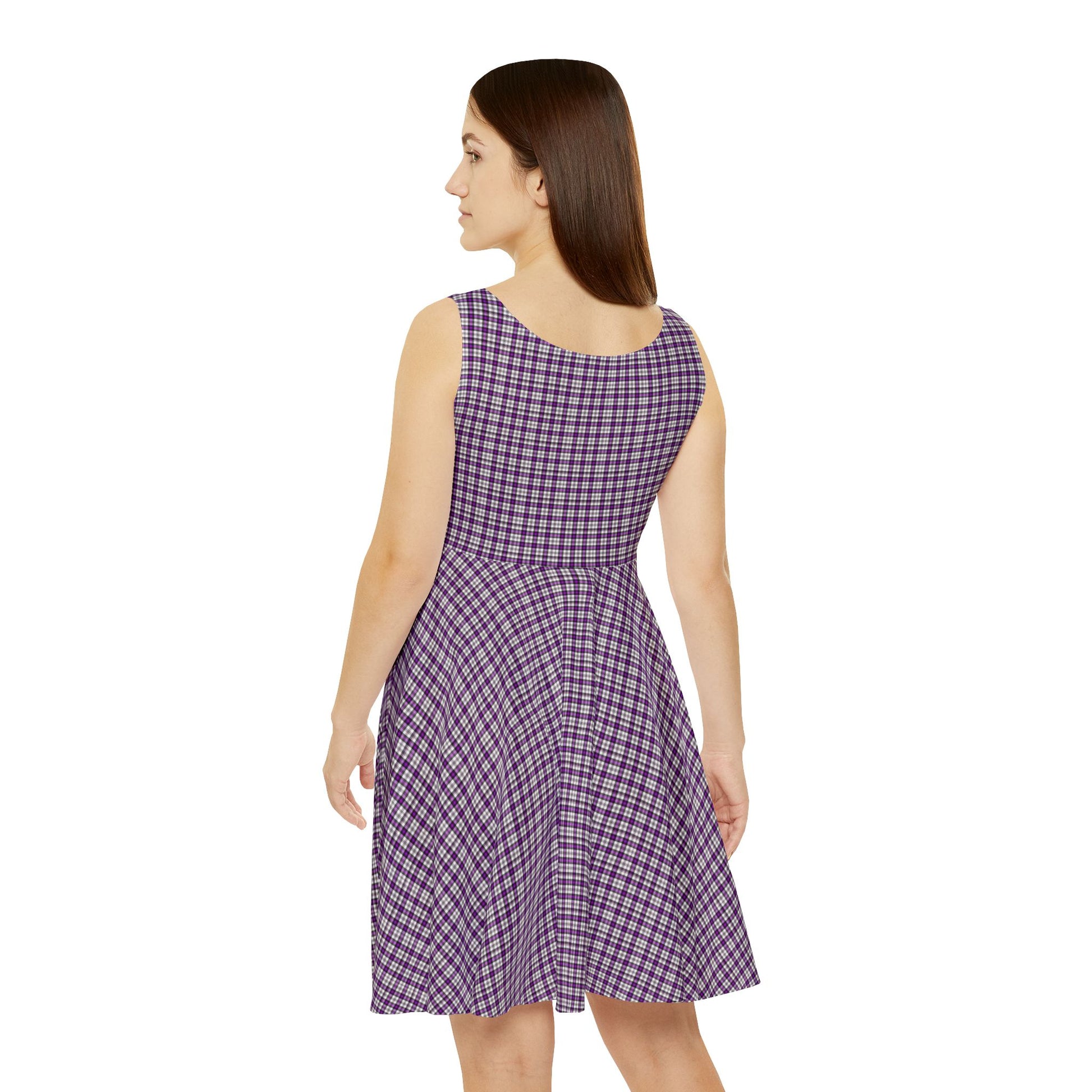 Chic Women's Skater Dress - Purple Plaid, Casual Fashion, Summer Style, Everyday Wear, Weekend Outfits, Boho Vibes - Celtic Scents