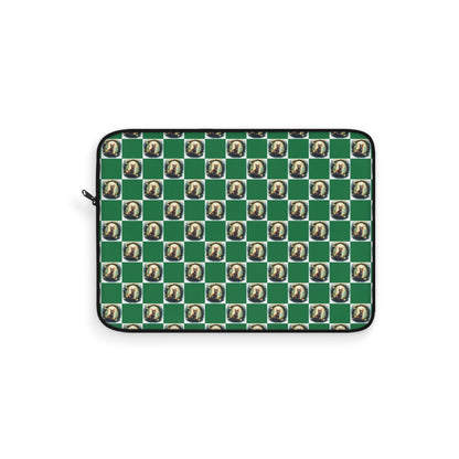 Chic Vintage Cat Laptop Sleeve, Green Checkered Tech Case, Stylish Computer Bag, Unique Gift for Students, Protect your Laptop - Celtic Scents