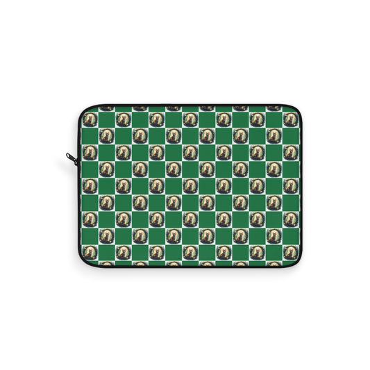 Chic Vintage Cat Laptop Sleeve, Green Checkered Tech Case, Stylish Computer Bag, Unique Gift for Students, Protect your Laptop