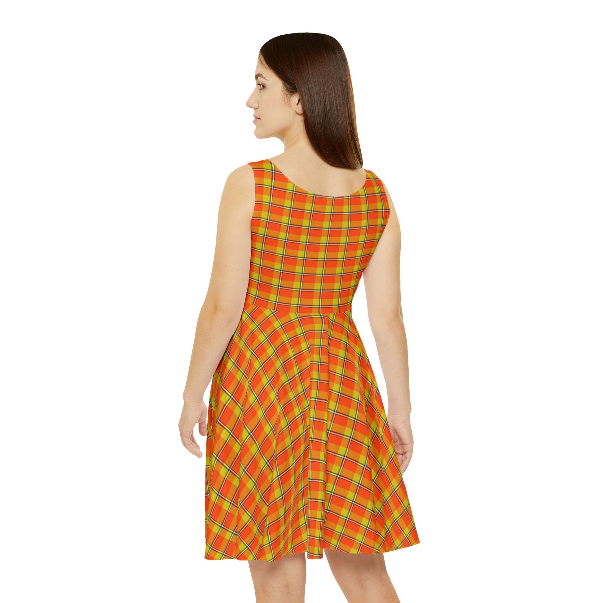 Vibrant Plaid Women's Skater Dress, Fun Summer Dress, Stylish Casual Outfit, Festival Wear, Bright Color Fashion, Autumn Collection - Celtic Scents
