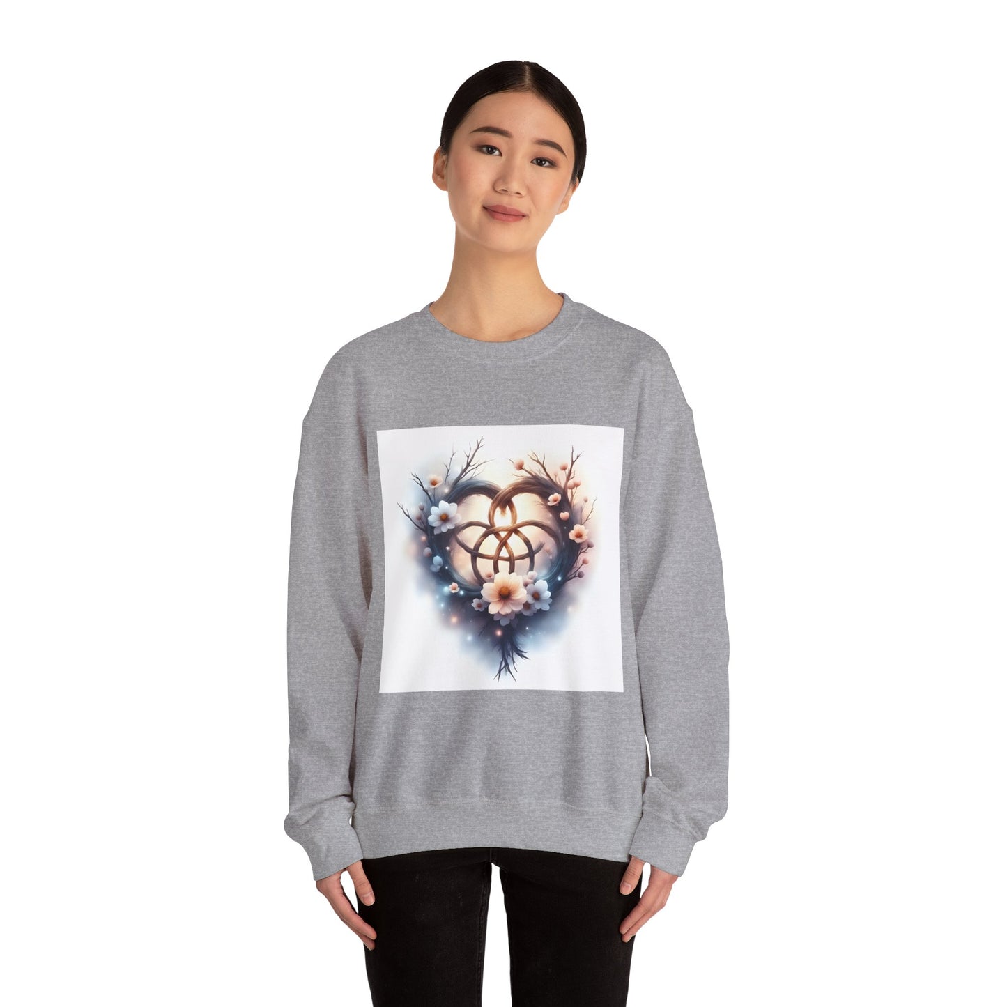 Floral Heart Crewneck Sweatshirt | Cozy Unisex Gift for Nature Lovers, Casual Wear, Spring Fashion, Eco-Friendly Style - Celtic Scents