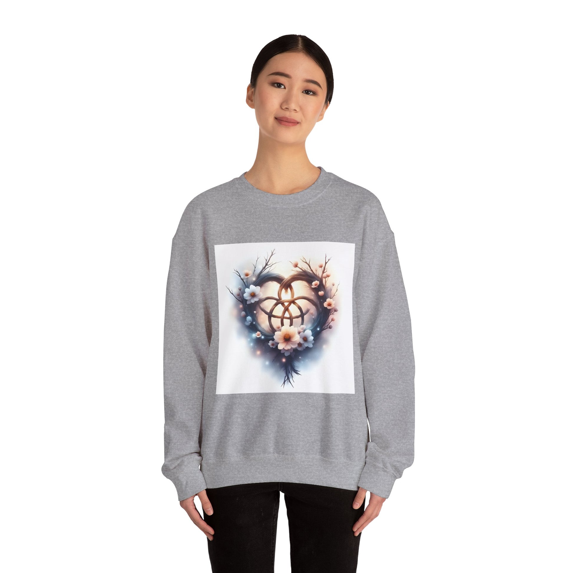 Floral Heart Crewneck Sweatshirt | Cozy Unisex Gift for Nature Lovers, Casual Wear, Spring Fashion, Eco-Friendly Style - Celtic Scents