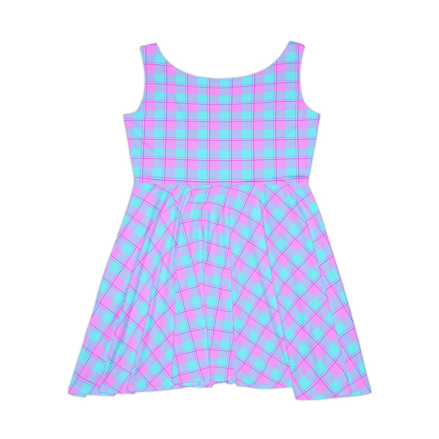 Vibrant Women's Skater Dress - Retro Pink and Blue Plaid, Cute Outfit for Parties, Summer Events, Date Nights, and Festivals - Celtic Scents