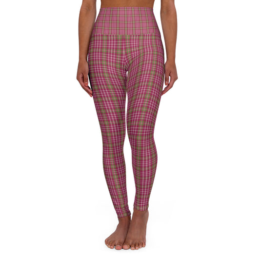 Trendy Pink Plaid High Waisted Yoga Leggings, Comfortable Workout Leggings, Stylish Activewear, Fitness Apparel, Casual Athleisure Clothing - Celtic Scents