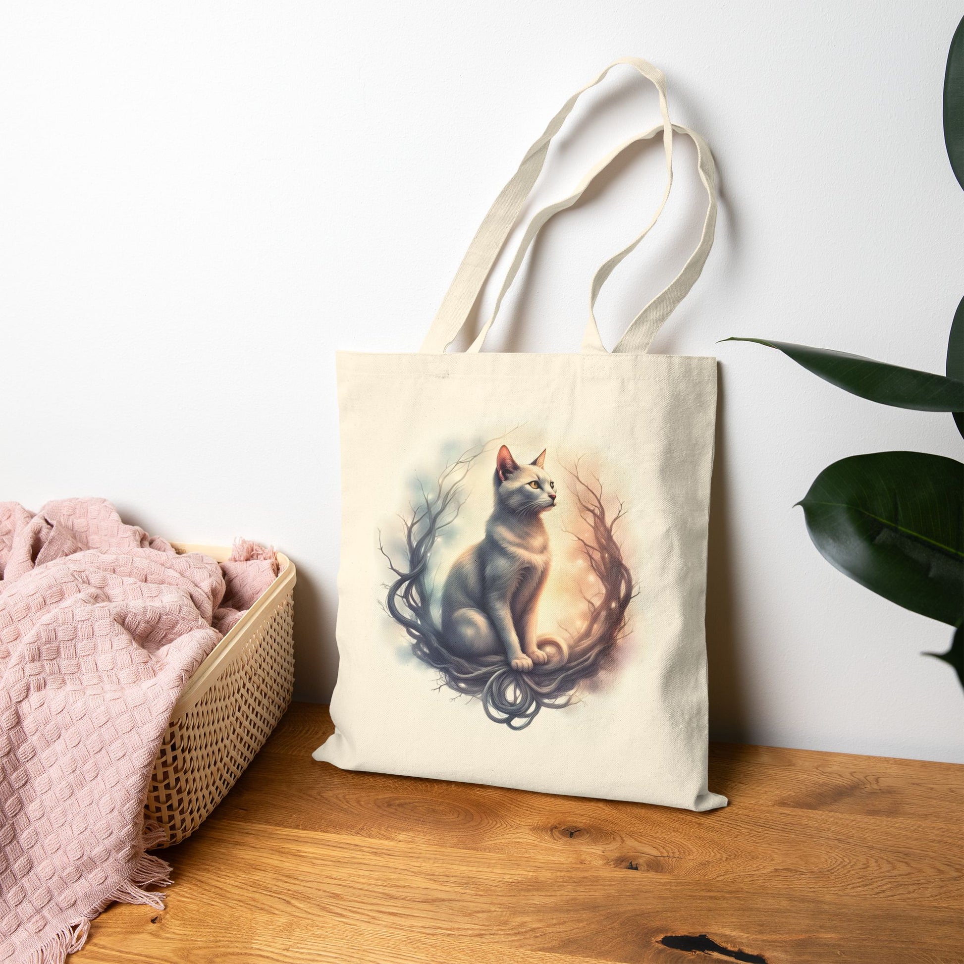 Whimsical Cat Canvas Tote Bag, Cat Lover Gift, Reusable Grocery Bag, Eco-Friendly Shopping Tote, Cute Animal Art Purse - Celtic Scents