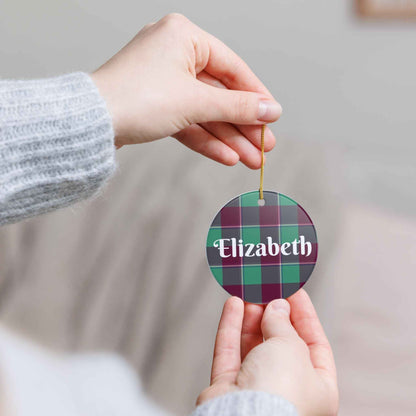 Personalized Plaid Ceramic Ornament, Custom Christmas Decoration, Holiday Gift, Keepsake, Name Ornament, Home Decor