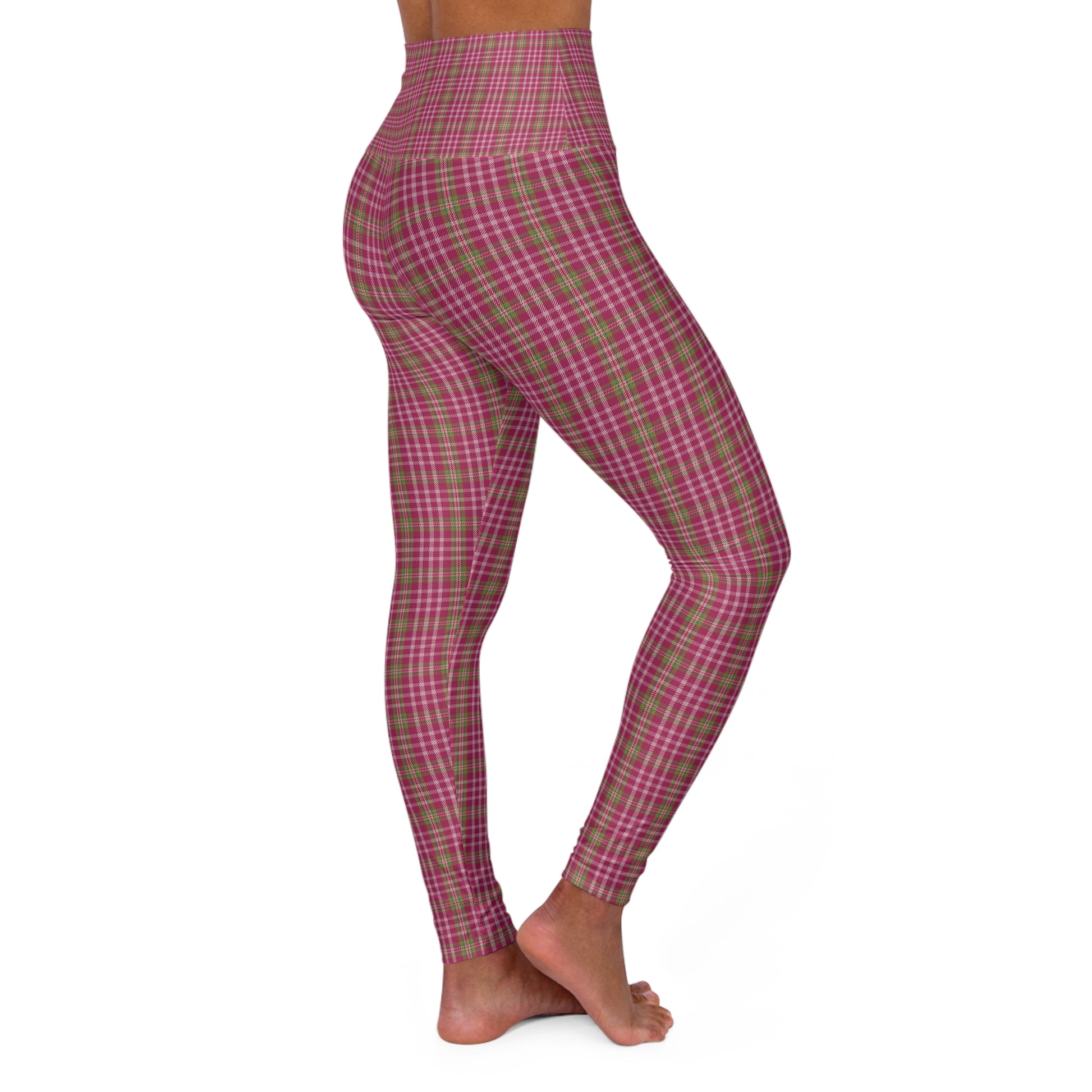 Trendy Pink Plaid High Waisted Yoga Leggings, Comfortable Workout Leggings, Stylish Activewear, Fitness Apparel, Casual Athleisure Clothing - Celtic Scents