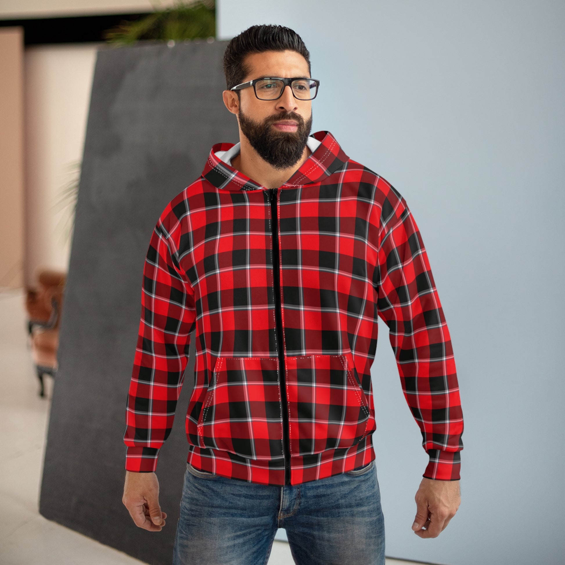 Cozy Plaid Unisex Zip Hoodie, Comfortable Casual Wear, Perfect for Fall, Great Gift for Him/Her, Ideal for Outdoor Adventures - Celtic Scents
