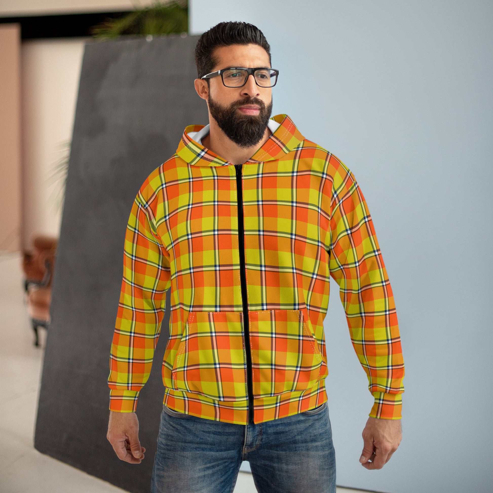 Vibrant Plaid Unisex Zip Hoodie, Cozy Layering Piece, Perfect for Fall Outings, Great Gift for Teens and Adults - Celtic Scents