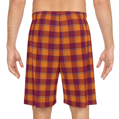 Tahiti Gold and Rose Bud Cherry Plaid Basketball Shorts, Casual Activewear, Athletes, Lightweight Gym Shorts