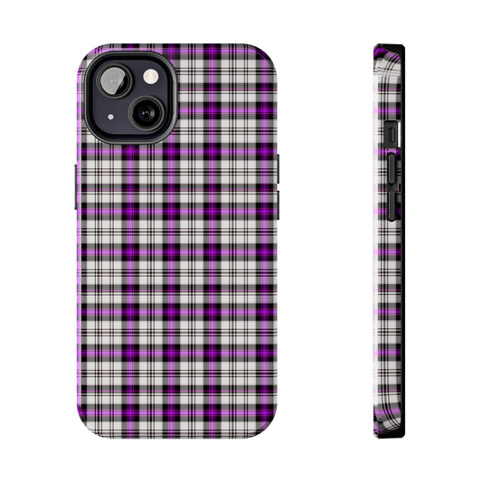 Stylish Tough Phone Case, Purple Plaid Protective Cover, Cute Gift for Teens, Cell Phone Accessory, Trendy Tech