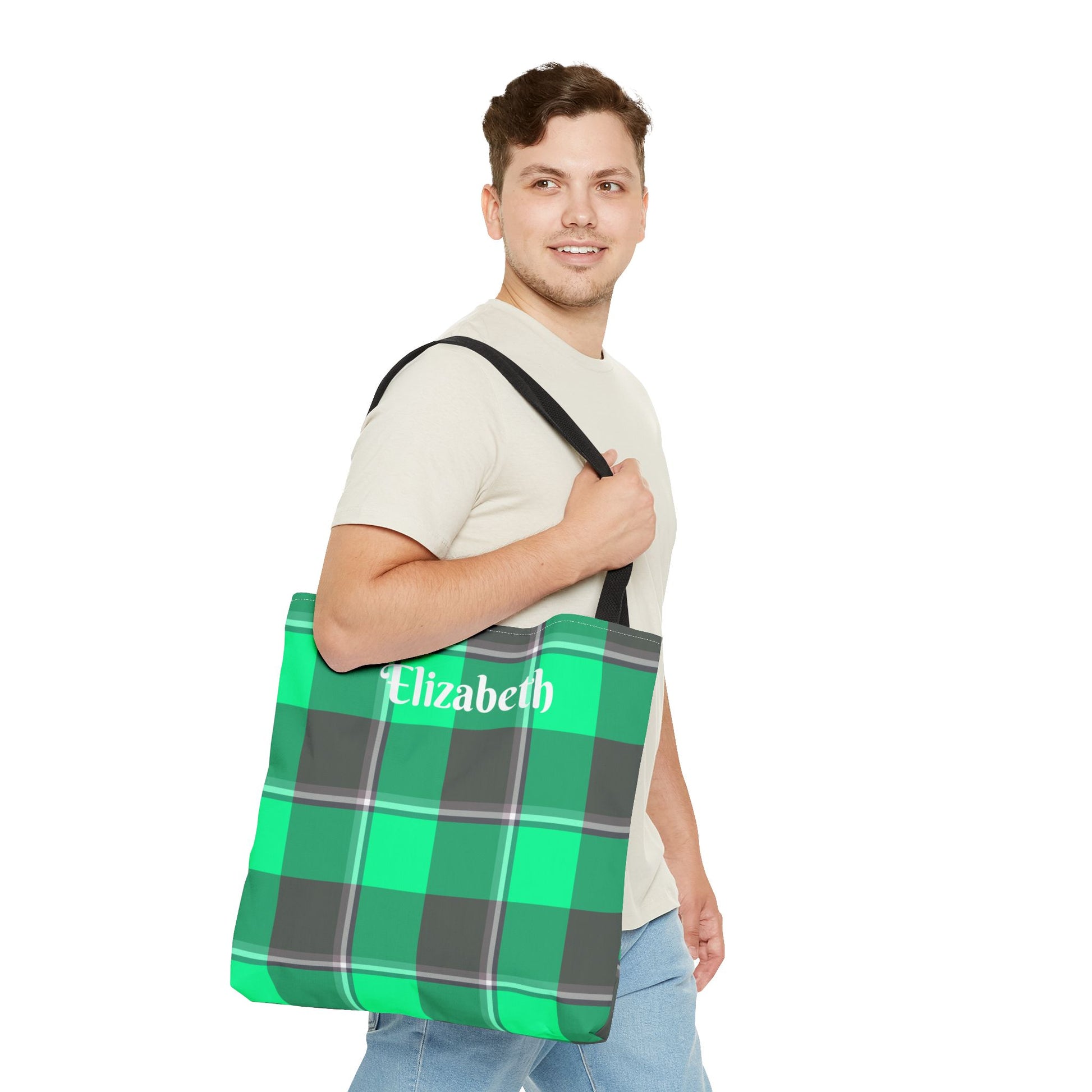 Personalized Green Plaid Tote Bag, Custom Shopping Bag, Eco-Friendly Gift, Beach Bag, Everyday Handbag, Travel Tote - Celtic Scents