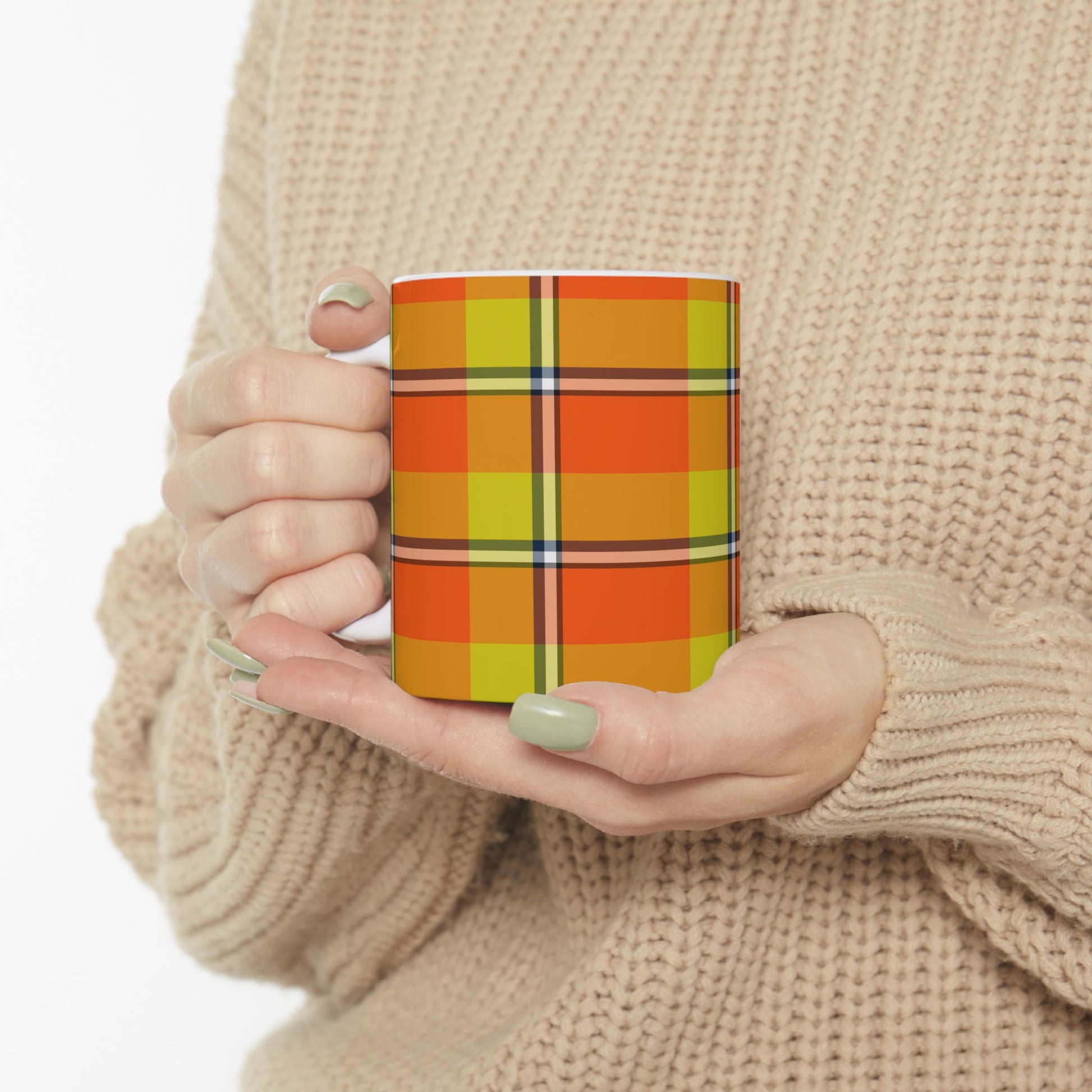 Vibrant Autumn Plaid Ceramic Mug | Cozy Coffee Cup, Autumn Decor, Gift for Her, Kitchen Essentials, Colorful Mug - Celtic Scents