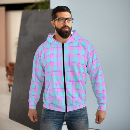 Pastel Plaid Unisex Zip Hoodie, Cozy Casual Spring Jacket, Perfect Gift for Birthdays, Festivals, Everyday Wear, Trendy Streetwear - Celtic Scents